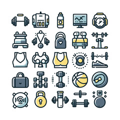Fitness, gym Icons set