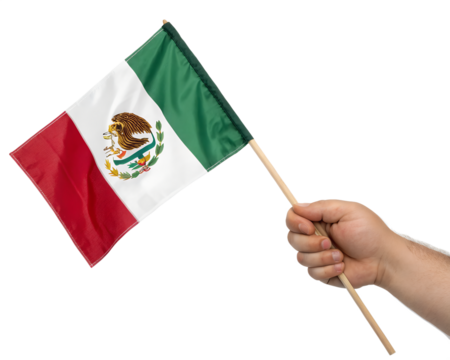 Hand holding flag of Mexico, cut out

