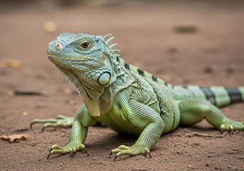 Obraz premium Green Iguana basking in its natural habitat, focusing on detailed scales