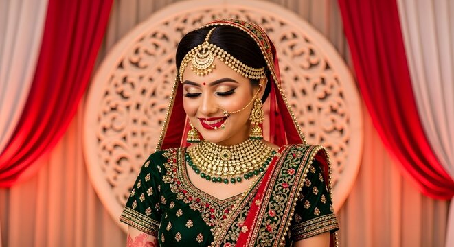 Smiling Indian Bride in Traditional Wedding Attire