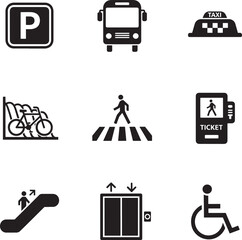 Collection of transportation and accessibility icons for public spaces