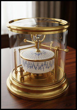 model of a vintage barograph with ink stylus