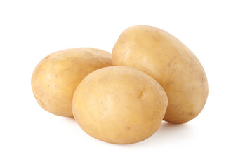 Three fresh raw potatoes isolated on white