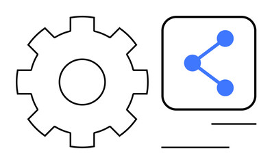 Gear and connection icon representing technology, automation, connectivity, and data sharing. Ideal for engineering, innovation, teamwork, software, networking business visuals simple landing page