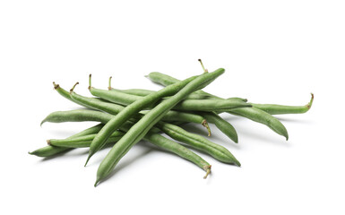 Pile of fresh pea pods isolated on white