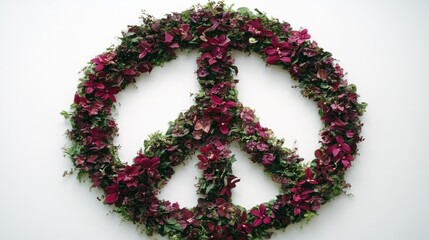 Floral peace symbol wreath conveying a message of tranquility and harmony