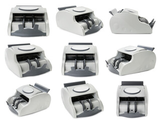 Money counter machine isolated on white, set