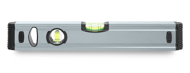 Grey bubble level isolated on white. Building measuring instrument