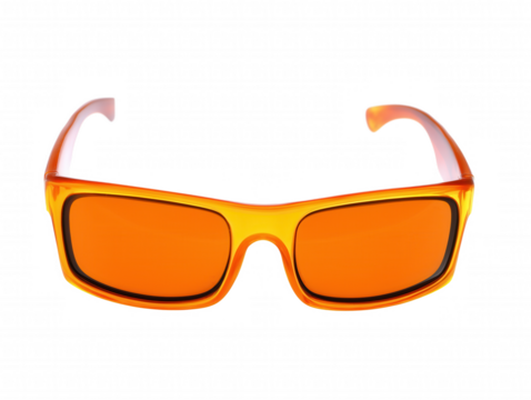 Pair of vibrant sunglasses with gradient orange and yellow frame on transparent background