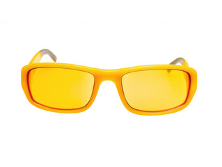 Fototapeta premium Pair of modern sunglasses with yellow frame and gradient yellow-orange lenses on transparent background