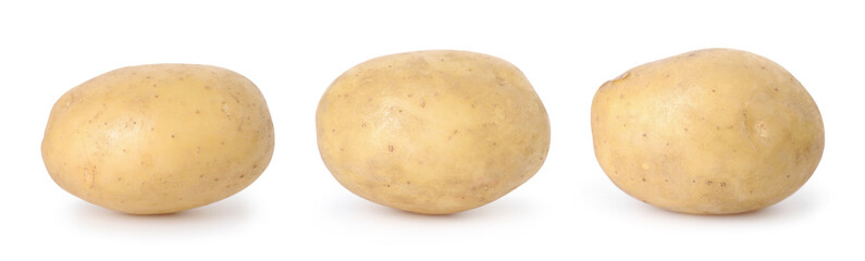 Fresh raw potatoes isolated on white, set