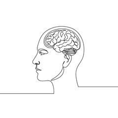 Human Head Profile with Brain. Conceptual illustration, mental health awareness, World Mental Health Day. For psychology, education, health campaigns