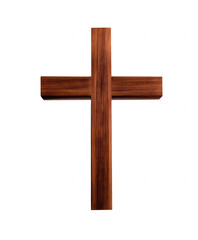 Wooden cross with natural grain on transparent background