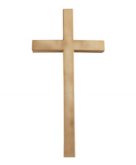 Polished wooden cross with light finish on transparent background