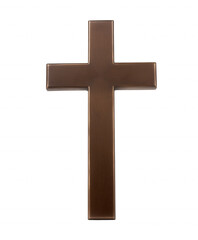 Dark brown polished metal cross on transparent background