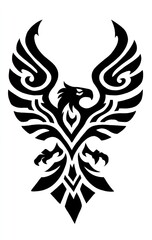 Obraz premium Stylized black bird with spread wings, rendered in a graphic, tattoo-like design