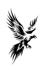 Obraz premium Abstract, graphic, black and white depiction of a bird with stylized wings