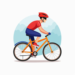 Naklejka premium Flat style vector icon of a cyclist on a bicycle, representing cycling sport and outdoor activity.