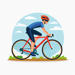 Naklejka premium Flat style vector icon of a cyclist on a bicycle, representing cycling sport and outdoor activity.