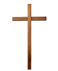 Solitary wooden cross with smooth polished finish on transparent background