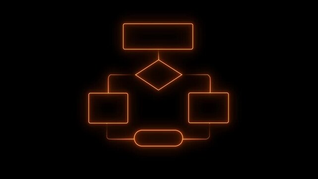 Glowing neon line Business hierarchy chart icon. Neon line Work flow Diagram on dark background