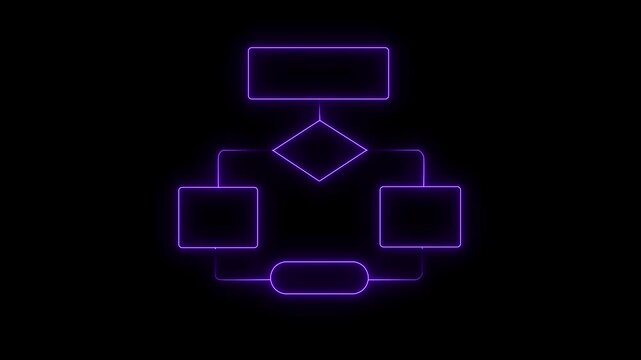 Glowing neon line Business hierarchy chart icon. Neon line Work flow Diagram on dark background