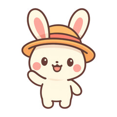 PNG Cute cartoon bunny waving.