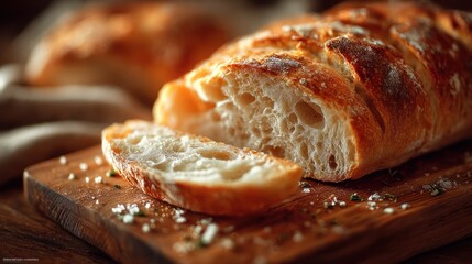 Artisan Bread Loaf Sliced on Rustic Wooden Board