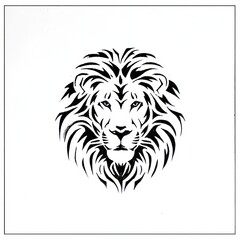 Fototapeta premium Striking stylized lion head with intricate mane, monochrome drawing on white background