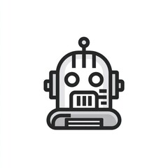Simple, friendly robot icon with rounded features and a neutral expression on white