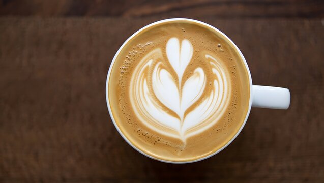 Beautiful latte art heart design in a white cup