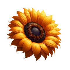 Ripe sunflower with yellow petals and dark middle, isolated on white background