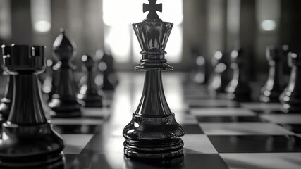 Chess tournament with multiple players on a chess board. The focus is on the pawn in front of rooks, bishops and knights. - Powered by Adobe