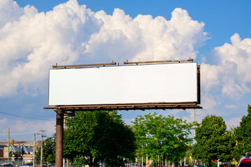 image/text here: large blank billboard on blue sky background room for text