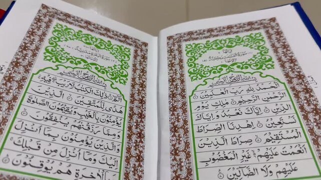 Beautifully Decorated Holy Quran Open for Recitation