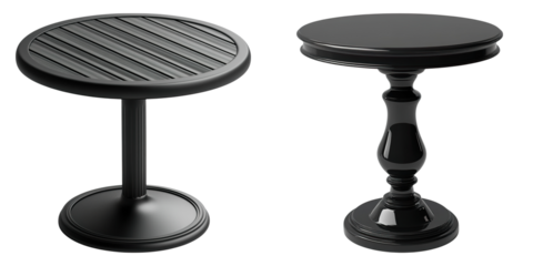 Two black tables, one is a round table and the other is a square table