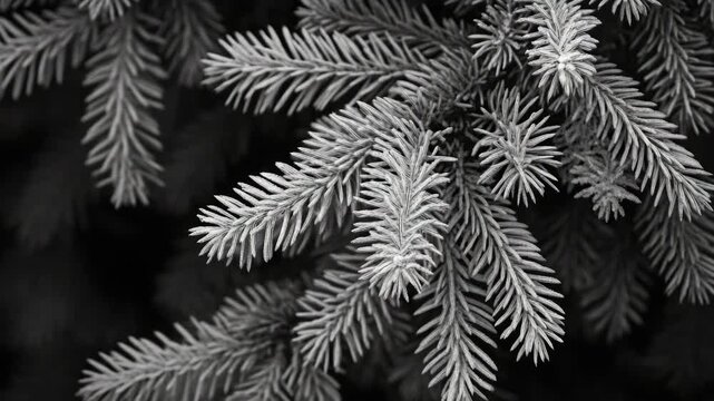 Detailed close-up of snow on spruce branch, emphasizing textured patterns.