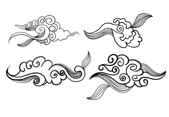 Set of Hand-Drawn Oriental Clouds,
Asian Style Swirl Cloud Vector,
Traditional Japanese Cloud Illustrations,
Abstract Chinese Cloud Elements,
Black and White Decorative Cloud Design,