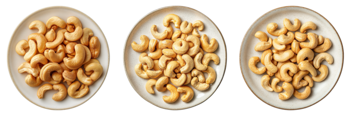 Three plates of nuts are shown, each with a different number of nuts