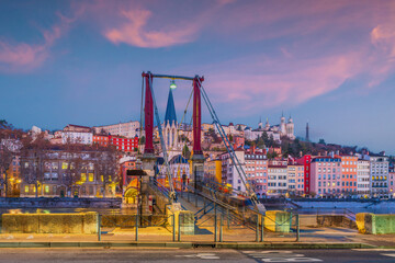 Naklejka premium Downtown Lyon city skyline, cityscape of France