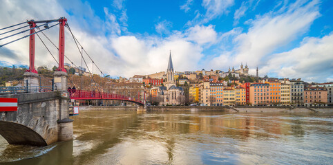Fototapeta premium Downtown Lyon city skyline, cityscape of France