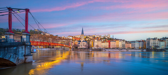 Downtown Lyon city skyline, cityscape of France
