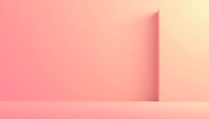 Fototapeta premium Pastel pink gradient wall with a sharp corner and soft light, a minimalist geometric background ideal for branding, product display, posters, website headers, and modern social media design.