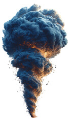 Dramatic explosion with swirling smoke and fiery orange glow. isolated on transparent background cutout