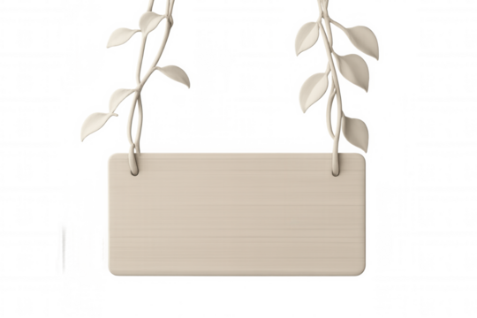 Wooden sign dangling from tangled vines, ready for personalized text or graphic design placement