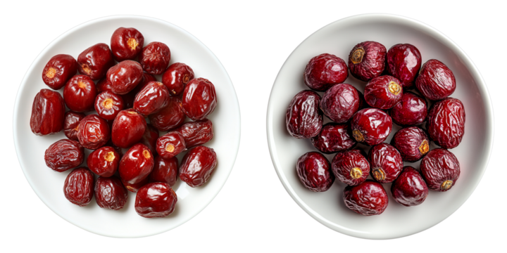 Two bowls of red fruit, one with more fruit than the other