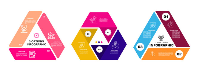Vector triangle element for infographic set. Template for cycling diagram, graph, presentation. Business concept with 3 options, parts, steps or processes.	