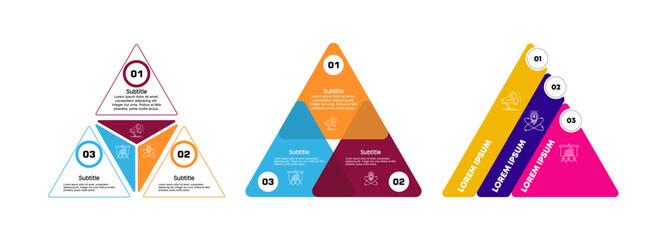 Vector triangle element for infographic set. Template for cycling diagram, graph, presentation. Business concept with 3 options, parts, steps or processes.