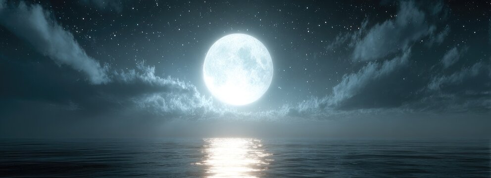 Moonlight over a misty ocean