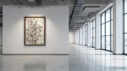 Contemporary Art Displayed in a Spacious Gallery With Large Windows Illuminating the Minimalist Interior and Vibrant Artwork